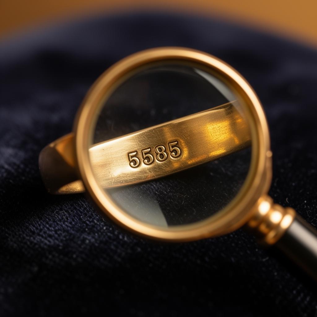Close-up van een gouden keurteken onder vergrootglas
