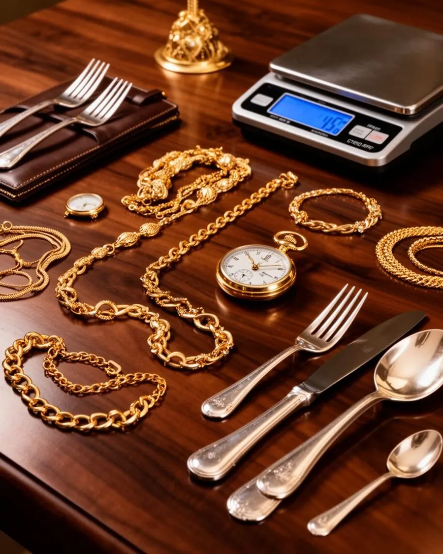 Gouden sieraden, zakhorloge en zilveren bestek klaar voor taxatie bij Goud Inkoop Volendam — waardebepaling in regio Waterland
